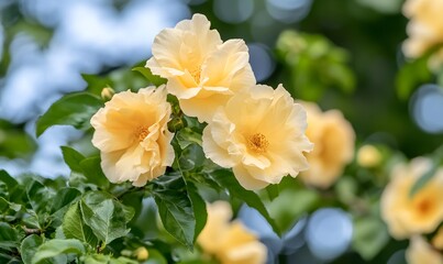 Obraz premium In the garden, yellowThick and densewinter Yellow Apricot Blossom is in full bloom, Generative AI 