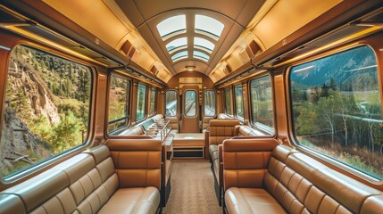 Fototapeta premium Luxurious Train Carriage with Panoramic Views of Scenic Landscape