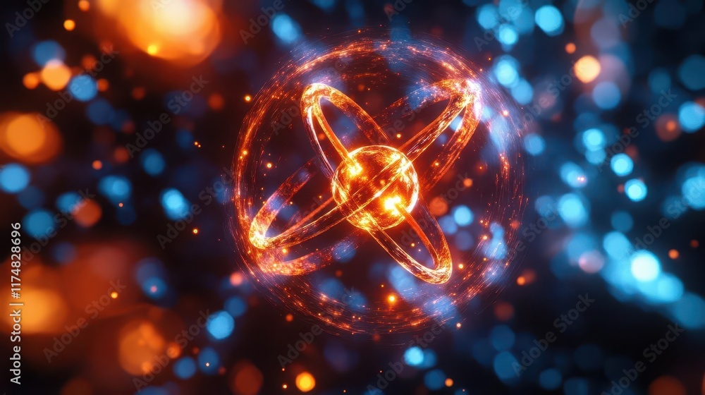 Poster abstract glowing sphere with energy flow, futuristic and dynamic.