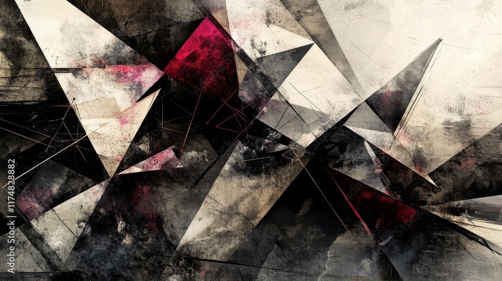 Poster a panoramic abstract background with interconnected triangles and points, representing a global netw
