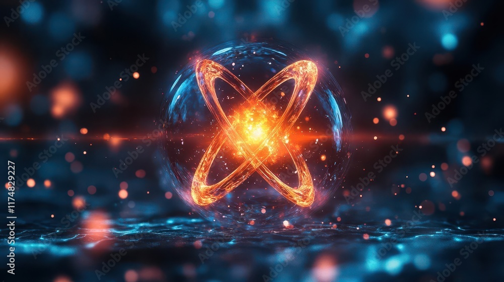 Poster abstract glowing sphere with intricate patterns and a bright core, evoking a sense of energy and pow