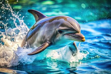 Fototapeta premium Ocean wildlife captured: a dolphin's exuberant splash, a candid underwater moment.