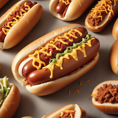 "Isolated Gourmet Fusion Hot Dog: A meticulously crafted hot dog featuring distinct, high-resolution layers for easy editing. On a soft, lightly toasted brioche bun, place: A crispy, spicy panko-crust