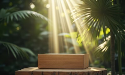 Wooden box in serene natural light