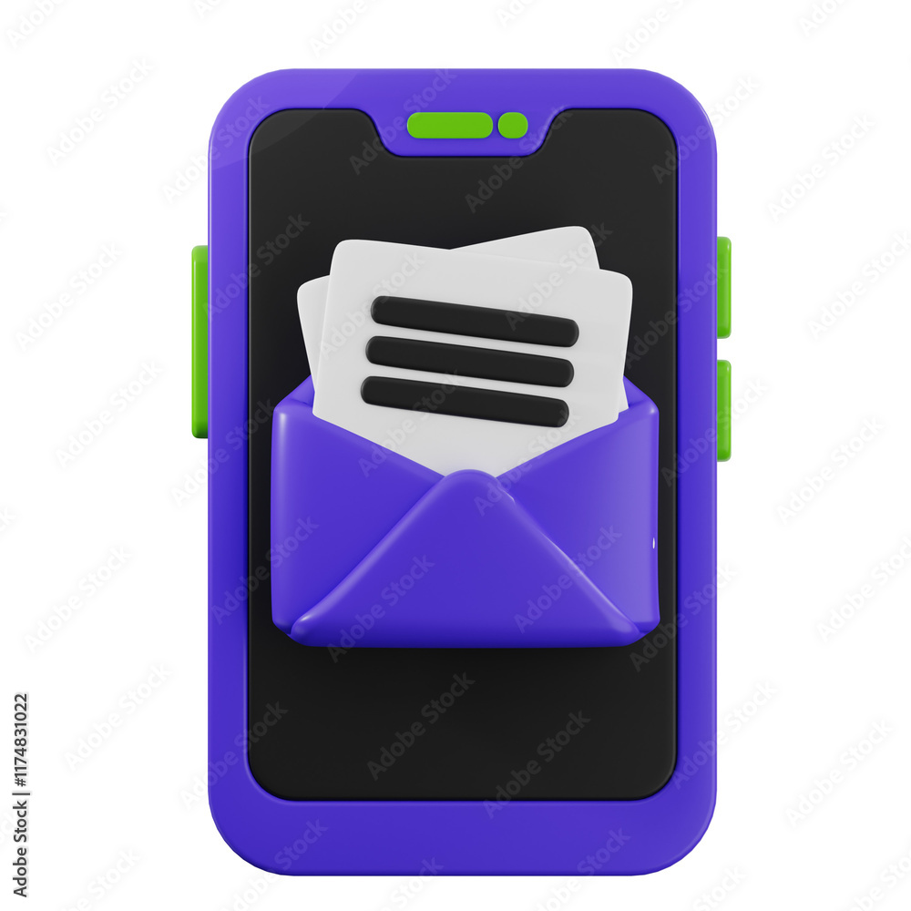 Poster smartphone email, envelope, message inbox 3d illustration icon.