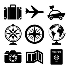 silhouette travel icons with a good quality white background