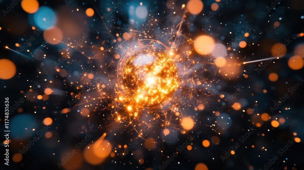 Aufkleber abstract glowing sphere with light streaks and bokeh effect.