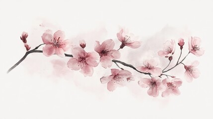 Obraz premium Delicate Watercolor Painting of Cherry Blossoms Branch