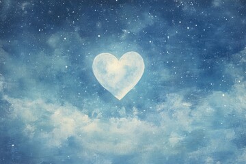 Obraz premium A dreamy Valentine’s Day card featuring a heart - shaped moon glowing softly in a starry sky, leaving space for text below