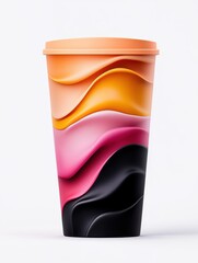 Fototapeta premium A colorful glass with abstract waves, made in bright pink, orange and black tones. Modern art design for creative packaging.