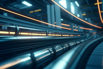 Data flowing through glowing cables in a futuristic server room, symbolizing high speed data transfer and advanced technology