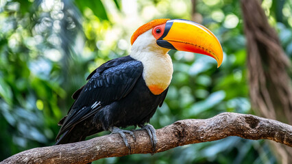 Naklejka premium toucan hornbill bird perched on branch
