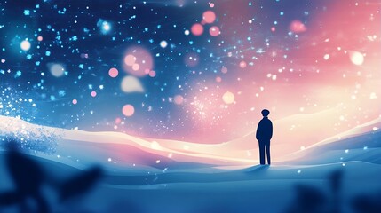Fototapeta premium Solitary Figure in Magical Winter Landscape Dreamy Art