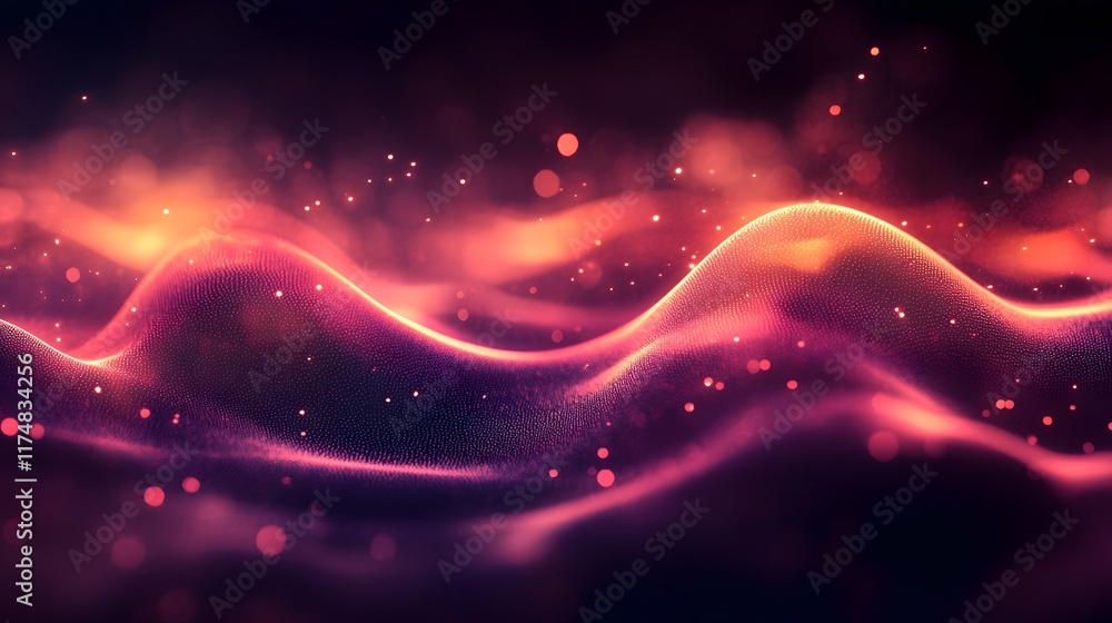 Poster mesmerizing and fluid waveform reflections glowing rhythmically blending symmetrical gradients with 