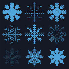 Snowflake Icons, Set of Snowflakes, Ice Crystal Winter Symbol, Xmas Sign, Christmas Logo, Isolated Transparent, Perfect for holiday themed designs and invitations. Isolated snowflake collection.