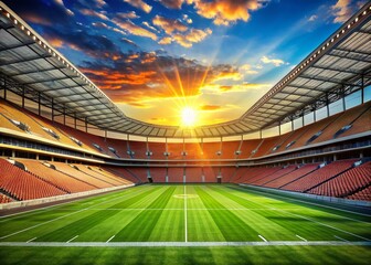 Empty Football Stadium, Open Roof, Sunny Day, Bright Sky, Grandstand
