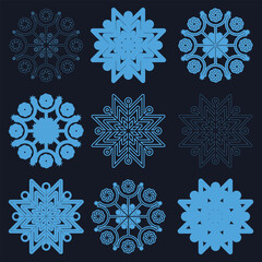Snowflake set on isolated background. Frost background. Isolated snowflake collection. Christmas icon. Vector illustration. Perfect for holiday themed designs and invitations.