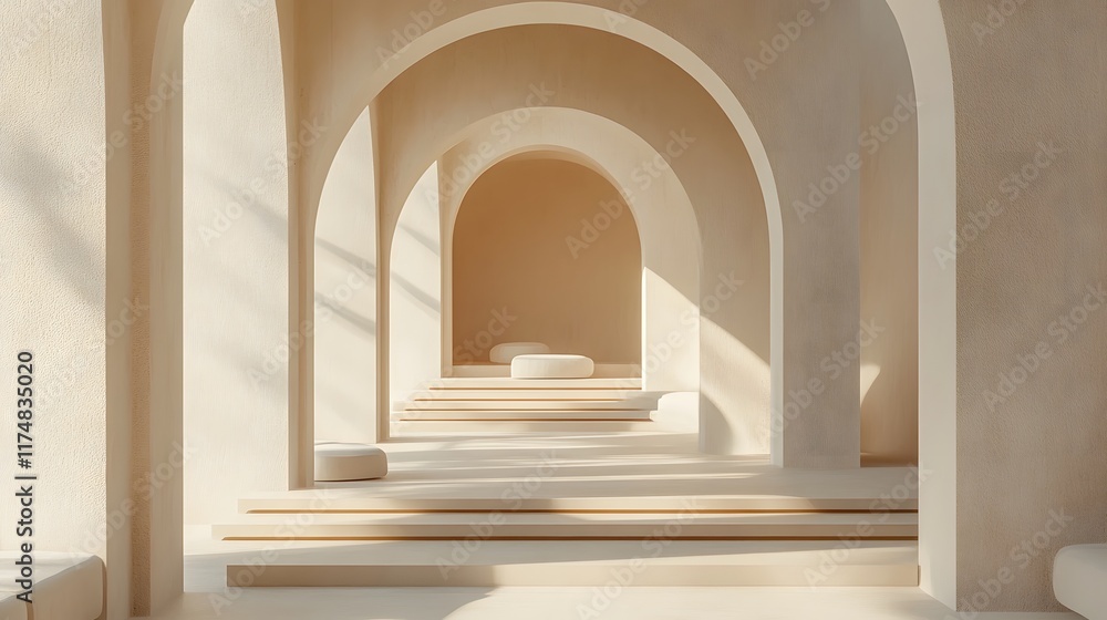 Poster a minimalist archway design showcasing clean lines neutral tones and a symmetrical composition creat