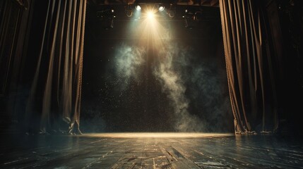 Majestic Stage with Spotlight and Dramatic Curtains Illuminated