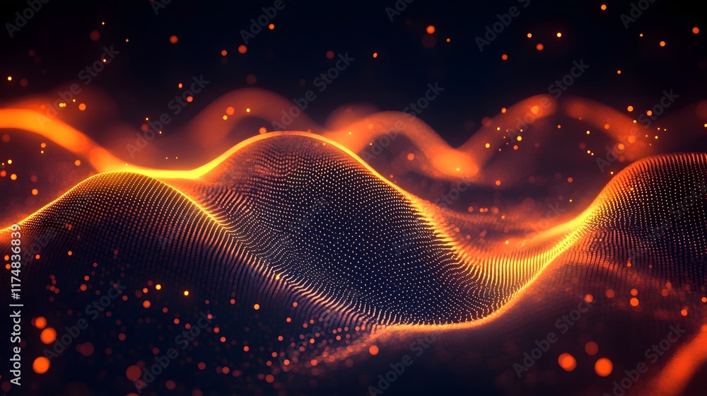 Poster mesmerizing abstract digital art showcasing contoured waveform patterns with shimmering gradients bl