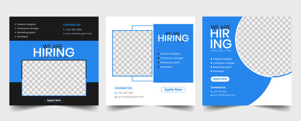 For the position of social media post banner design template in red, we are hiring. A position as a square web banner designer is open. notice of a vacancy in the workforce. isolated illustration