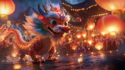 Obraz premium Colorful Dragon Character in Festive Celebration Scene