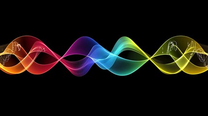 Rainbow Waves Flowing Across Dark Background