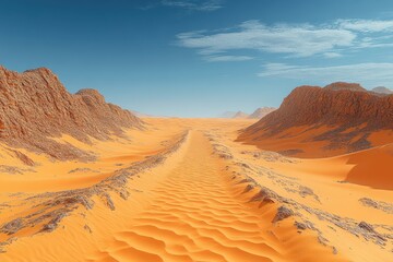 Fototapeta premium Vast desert landscape with sandy dunes under a clear blue sky showcasing natural beauty at midday