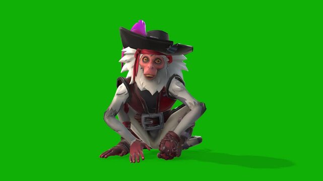 3D Model Monkey Clap Scene Rendering Animation on Green Screen