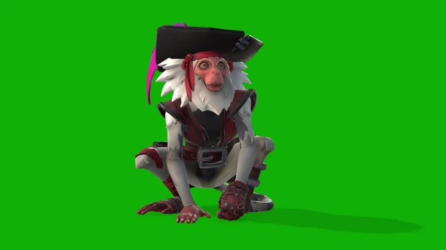 Pet Monkey idle Scene 3D Model Rendering Animation on Green Screen