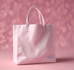 White fabric carry bag template on pink graduated surface, fabric texture, sustainable fashion