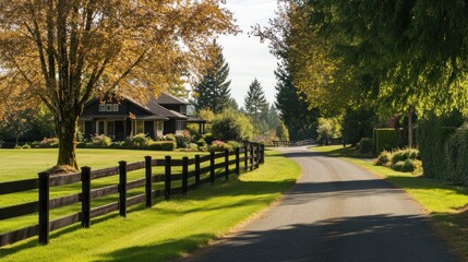 Obraz premium Country Road Leading to a House in Autumn
