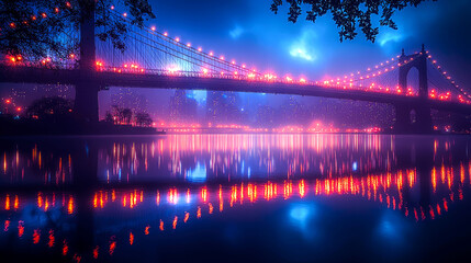 Night Bridge Cityscape Reflection