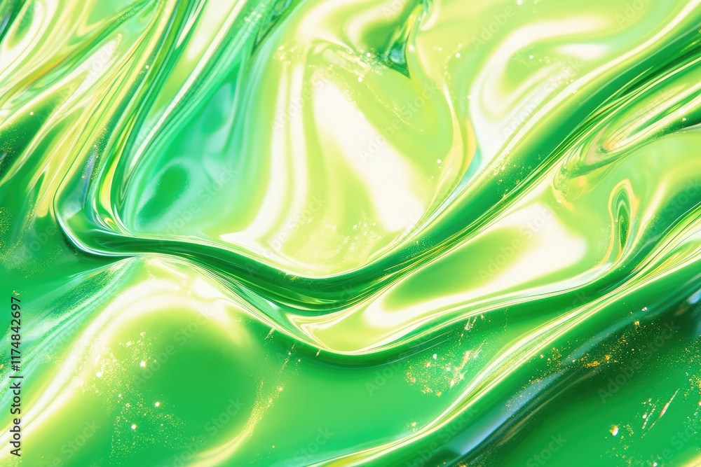 Poster fresh lime and green gradient background with bright neon glow. features fluid wave patterns and shi