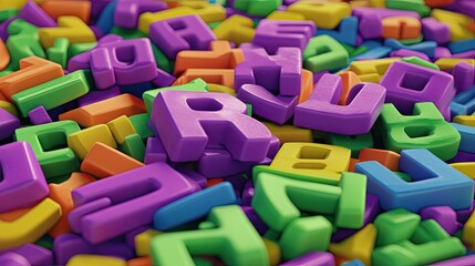 Fototapeta premium A colorful assortment of plastic letters scattered across a surface, ideal for educational play.