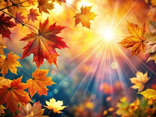 Obraz premium Vibrant fall foliage bathed in golden sunlight, a captivating double exposure.