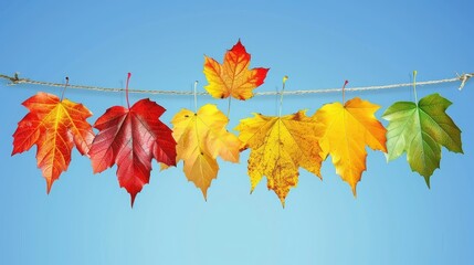 Obraz premium Colorful autumn leaves against a clear blue sky. 