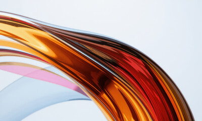 Naklejka premium Colorful glass curves in vibrant shades of orange, red, and pink create dynamic visual effect, showcasing beauty of transparency and light