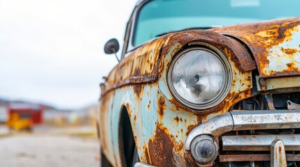 Rusty Classic Car Headlight Close-Up