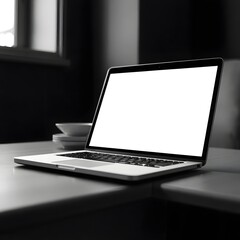 Fototapeta premium Laptop on Office Desk for Business and Technology: Computer in Blurred Workspace for Productivity