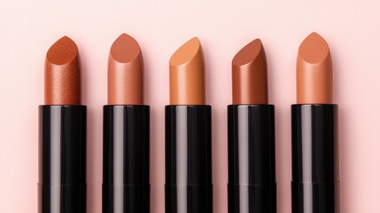 Obraz premium Vibrant Collection of Lipstick Shades on Soft Pink Background
