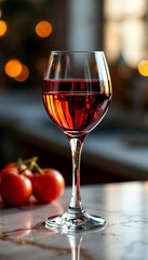 Naklejka premium Rich red wine glass on festive backdrop with warm lighting