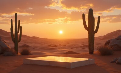 Desert sunset with a reflective surface