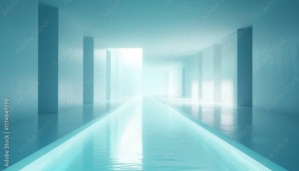 Poster minimalist architecture features a long indoor pool
