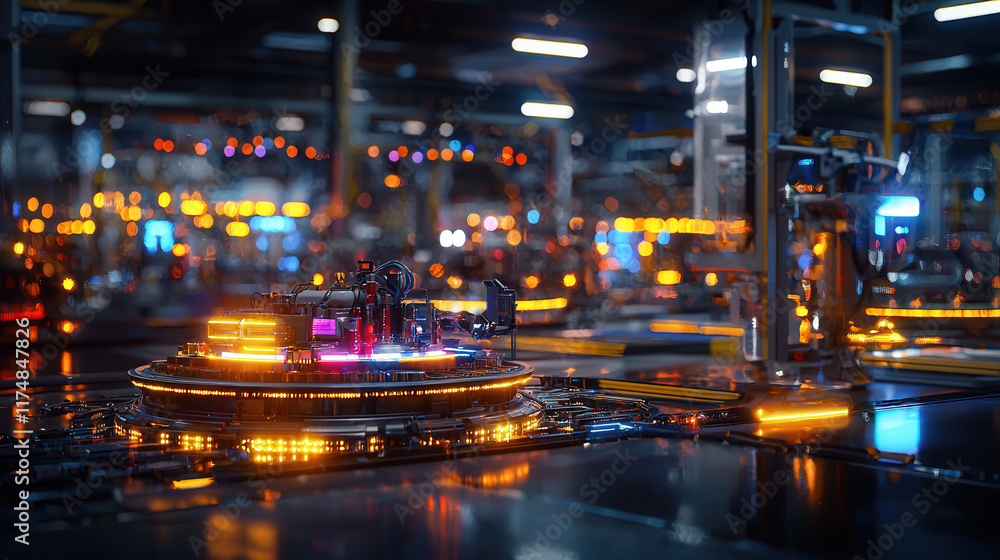 Aufkleber futuristic cargo management system with automated technology and vibrant lights. scene showcases adv