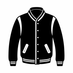 Simple Varsity Jacket Black Silhouette Vector on White Background