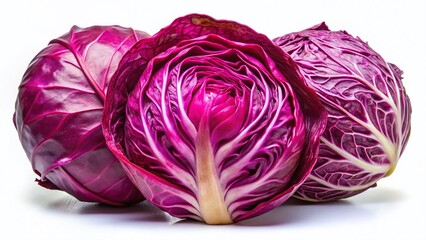 Obraz premium Freshly Harvested Red Pointed Cabbage on White Background - Vibrant Produce Stock Photo