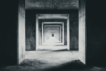 Abstract geometric concrete corridor with vanishing perspective