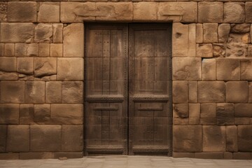 Antique wooden door set within an old stone wall, showcasing historical architecture and craftsmanship
