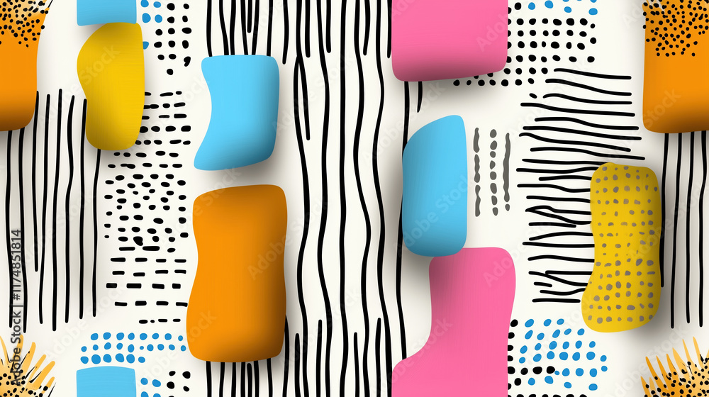 Aufkleber whimsical patterns with colorful shapes and playful designs on light background